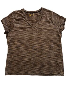 Xersion Women’s Active Short Sleeve V-Neck Top Black White Striped Plus Size 1X